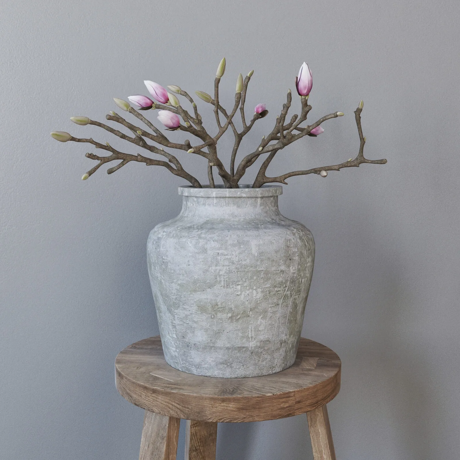 decoration - Magnolia in concrete vase 3D Model