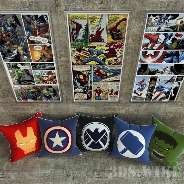 decoration - Marvel baby pillows and posters 3D Model