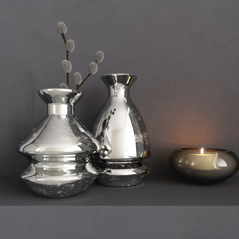 decoration - Metal vases and candlestick 3D Model