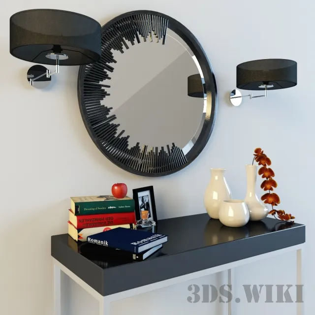 decoration - Mirror plant vases lamps and books 3D Model