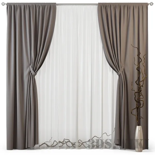 decoration - Modern designer curtains and tulle 3D Model