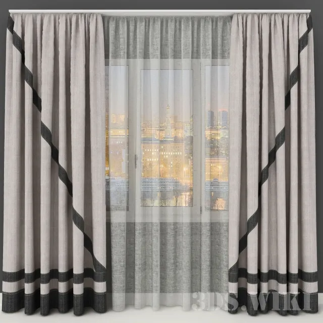 decoration - Modern set of curtains for large windows 3D Model