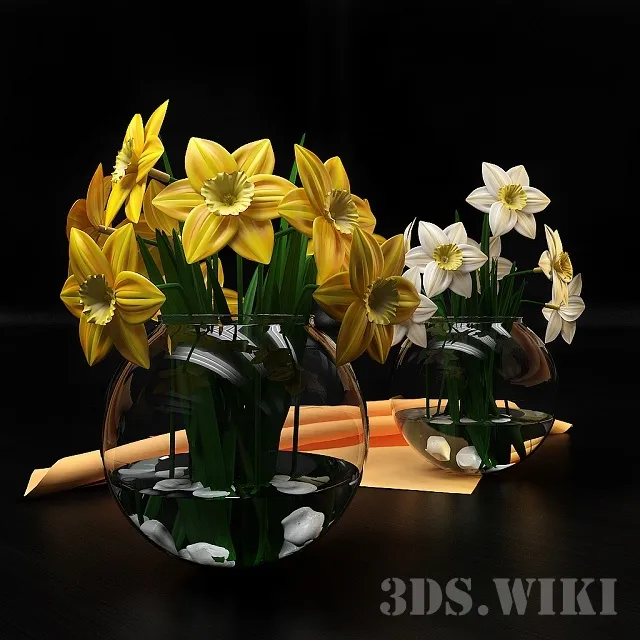 decoration - Narcissus Flowers in Beautiful Jars 3D Model