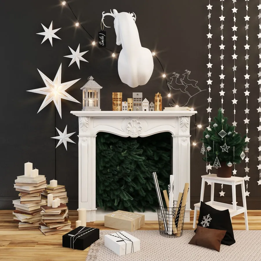 decoration - New Year's fireplace with decor 3D Model