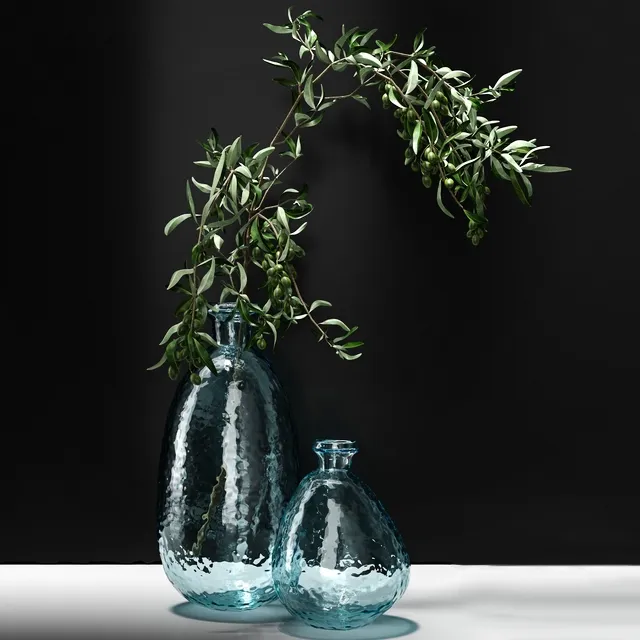 decoration - Olive branch in vase 3D Model