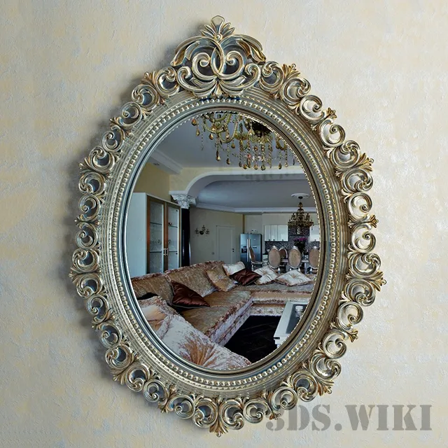 decoration - Oval mirror in a beautiful frame 3D Model