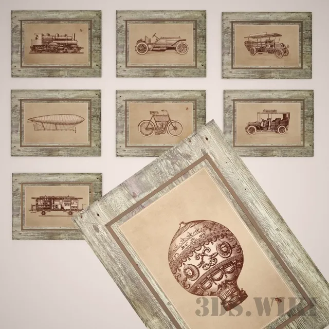 decoration - Photos of retro cars 3D Model