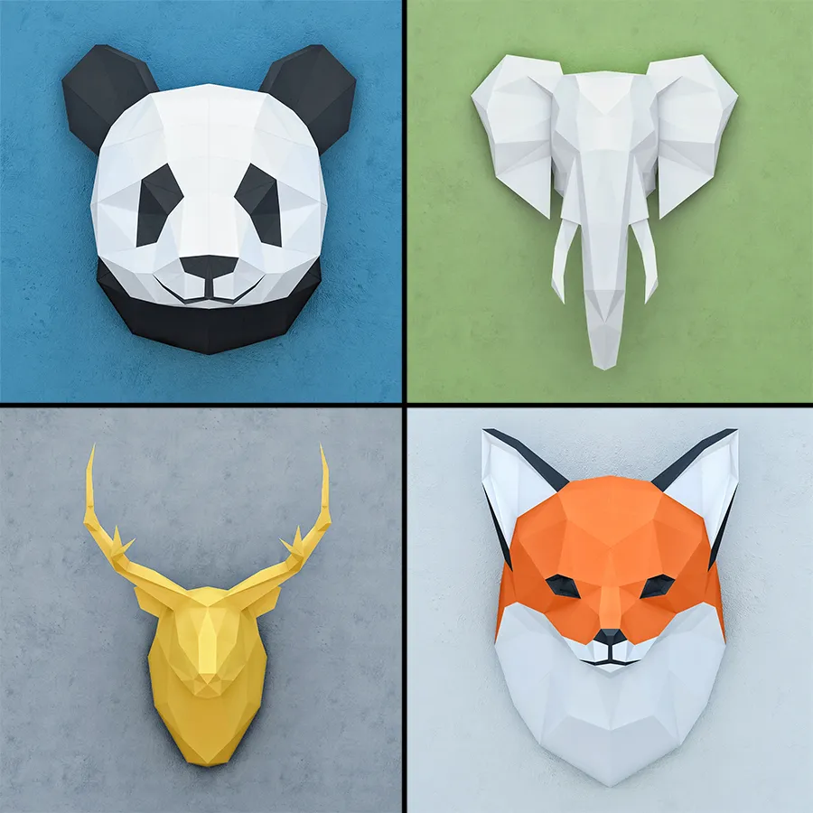 decoration - Pictures of paper animal  heads 3D Model