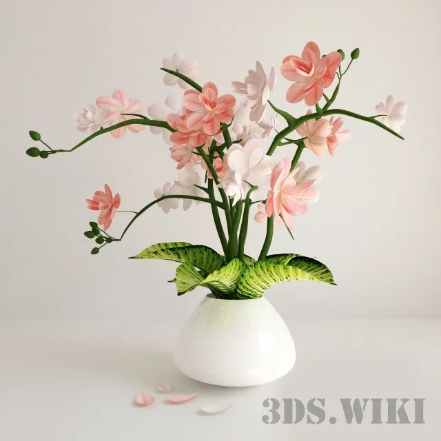 decoration - Pink- white flower in a pot 3D Model