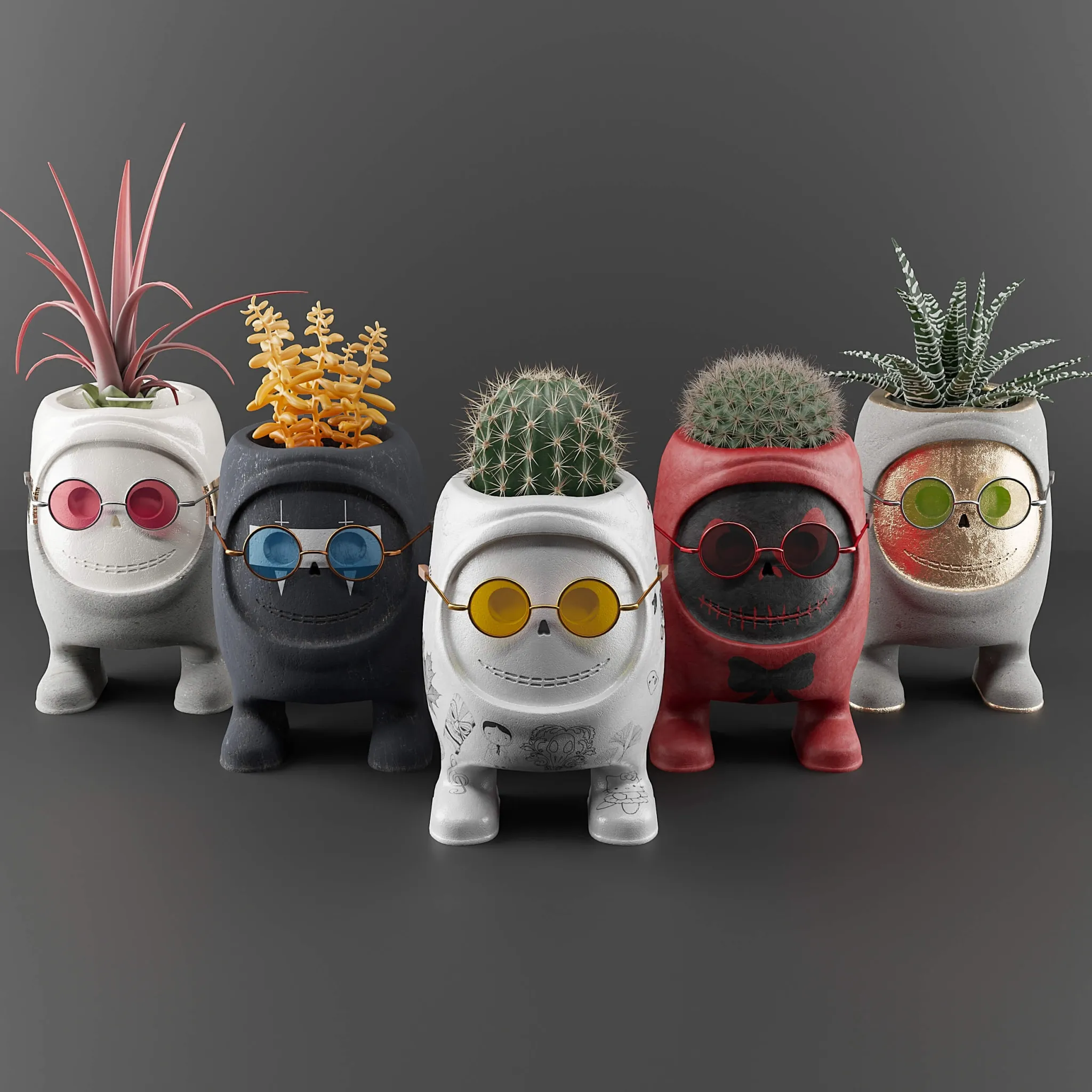 decoration - Plant set in pot 01 3D Model