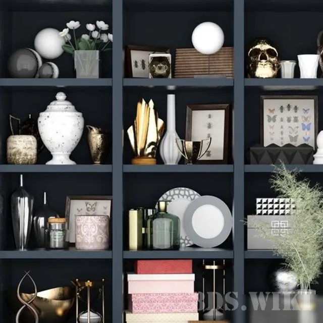 decoration - Plates boxes vases butterflies 3D Model