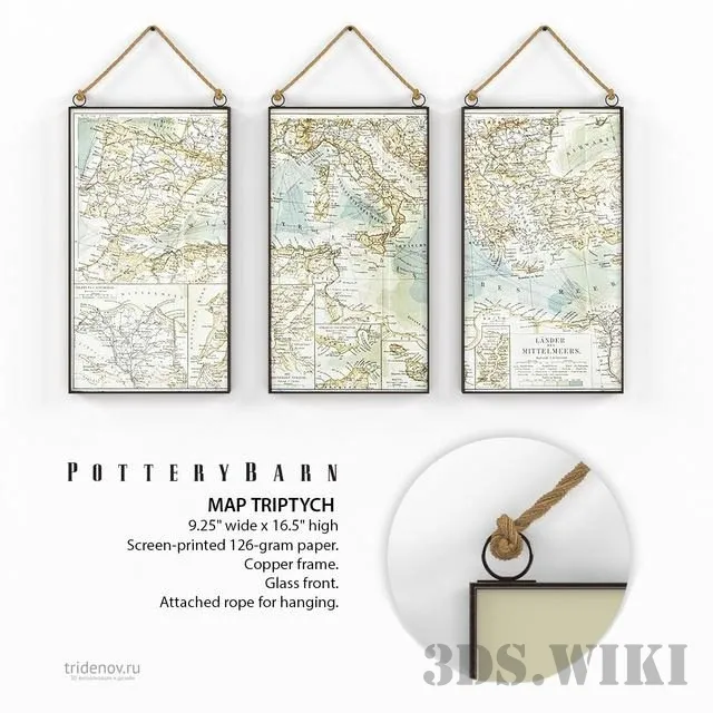 decoration - Pottery Barn MAP TRIPTYCH 3D Model