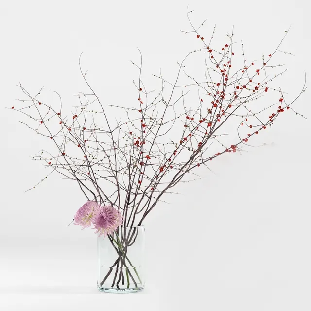 decoration - Prunus branches and chrysanthemums 3D Model