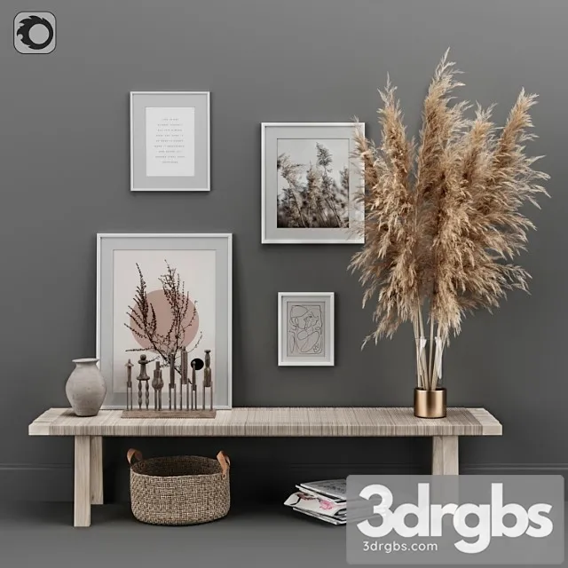 Decoration set 02 pampas & console 3D Model Free