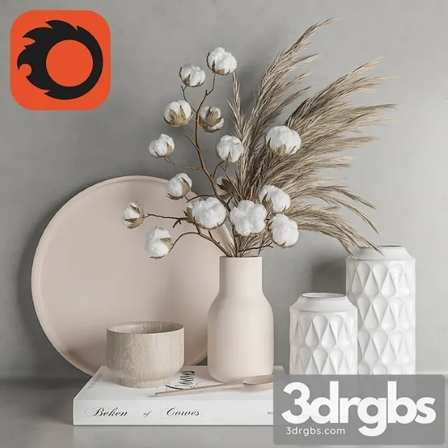 Decoration set 22 cotton and vase. 3D Model Free