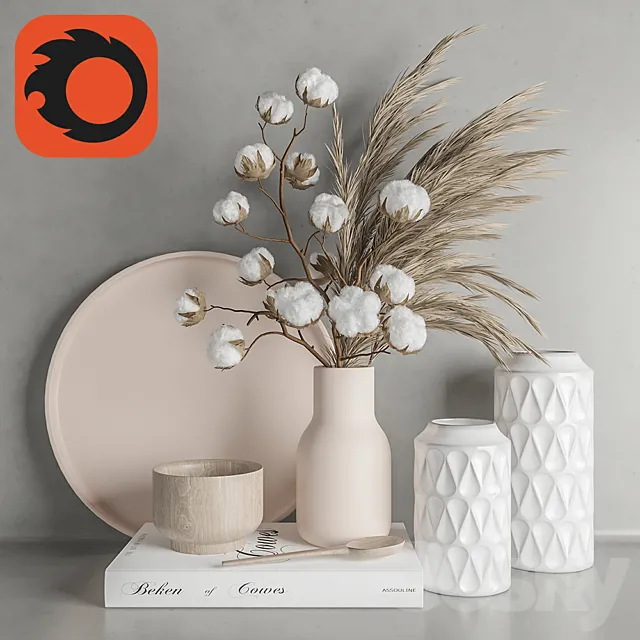 Decoration Set 22 Cotton and Vase. Free Download