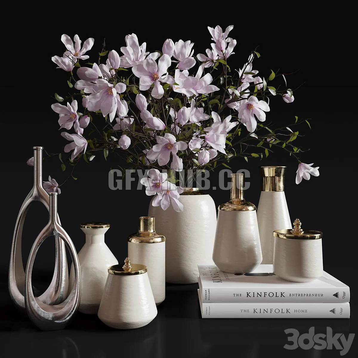 Decoration Set 30 Magnolia and Vases 3D Model