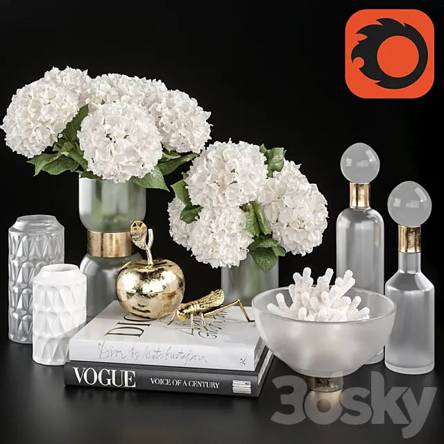 Decoration Set 32 frozen glass and Hydrangea 3DModel