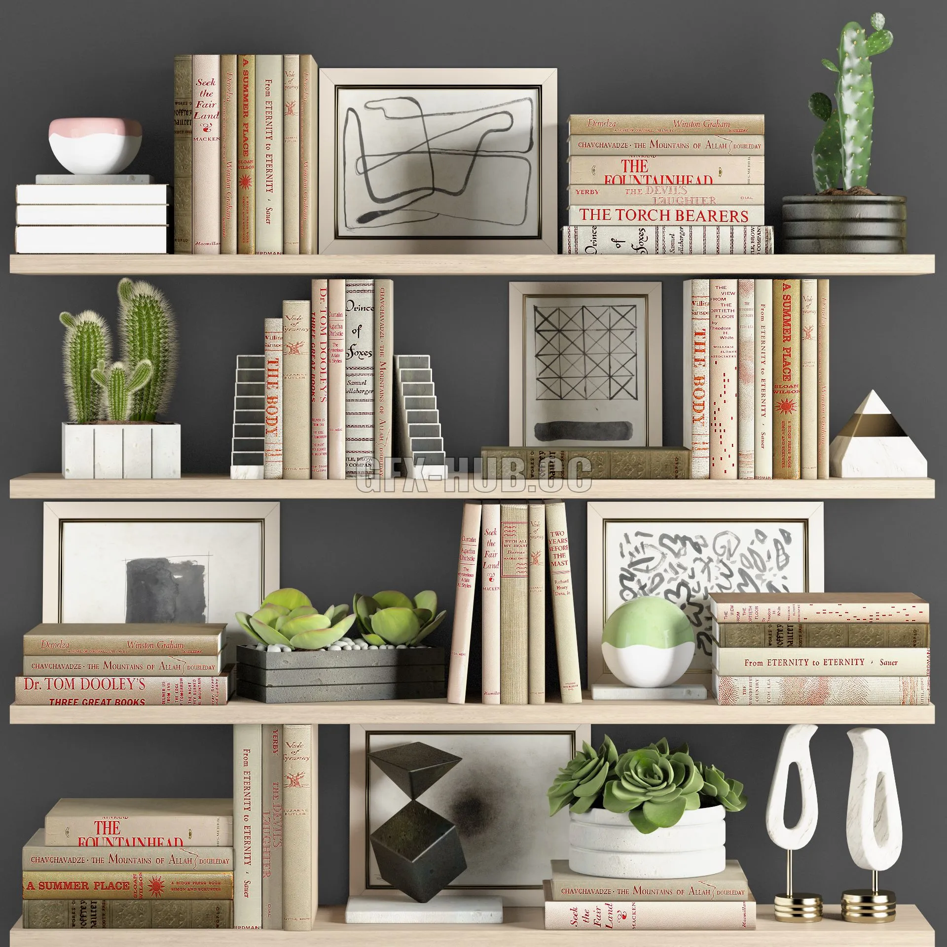 Decoration set 4 (books and cacti) 3D Model