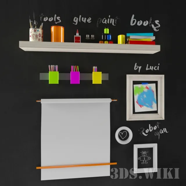 decoration - Set of children's drawing items 3D Model