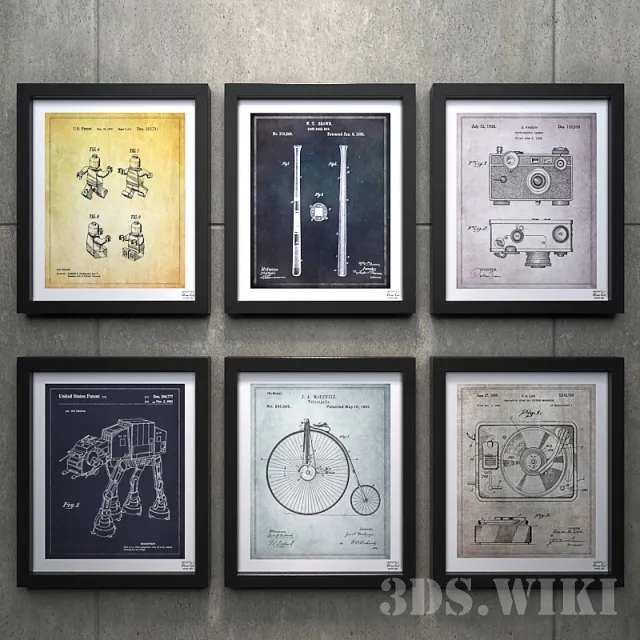 decoration - Set of wall technical pictures 3D Model