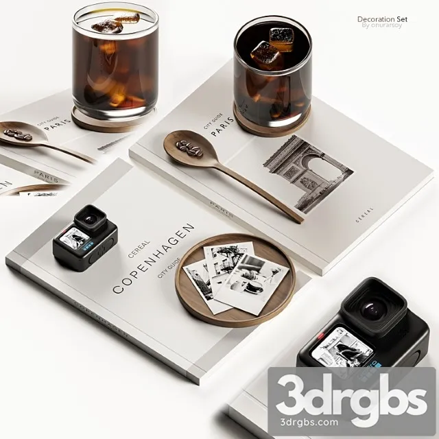 Decoration set with Books and Coffee 3D Model Free