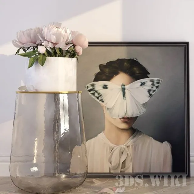 decoration - Set with peonies 3D Model