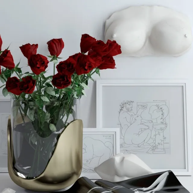 decoration - Set with roses marble bust and lips 3D Model