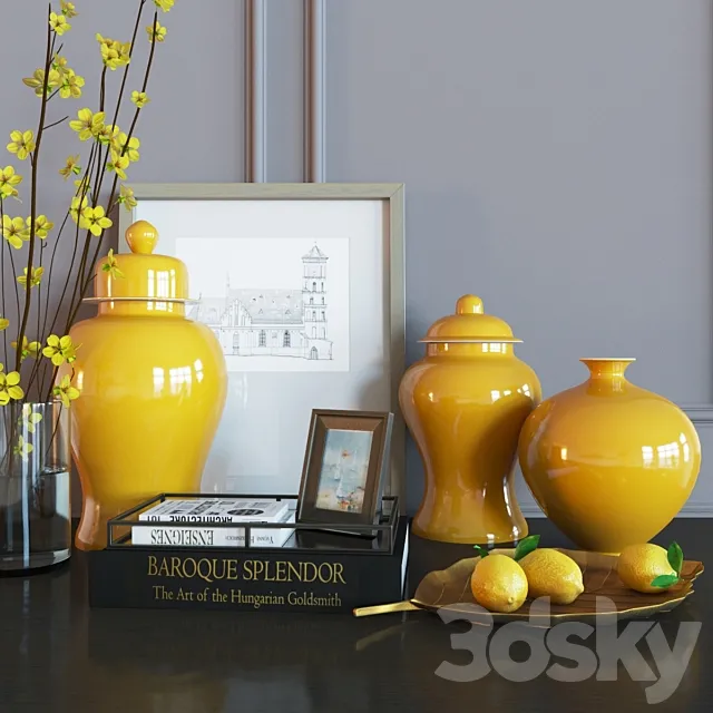 Decoration set yellow vases 3DModel