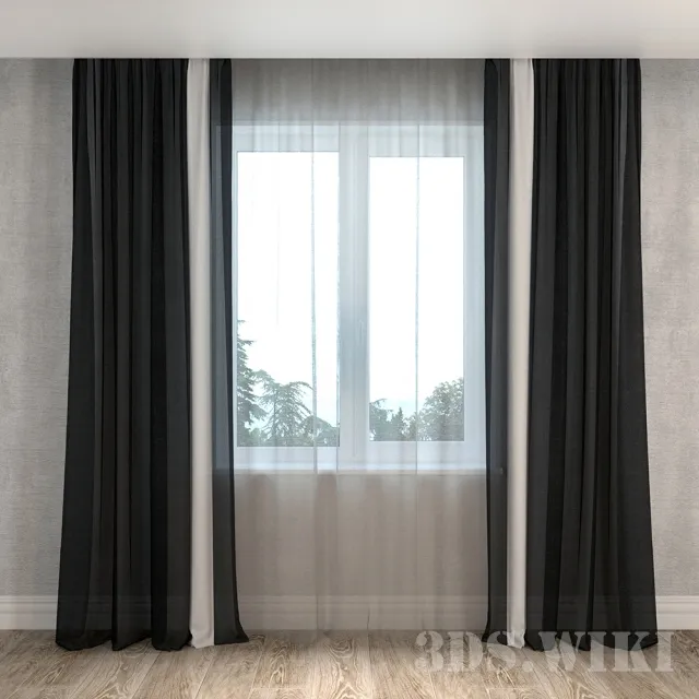 decoration - Sheer black and white curtains 3D Model