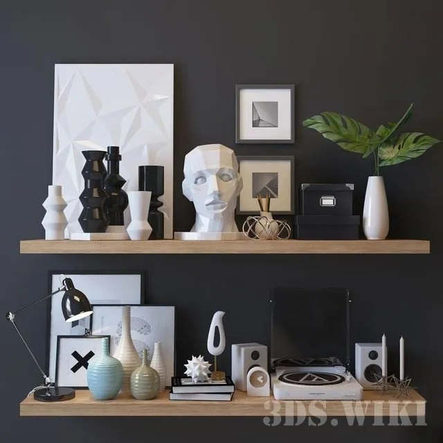decoration - Shelves with decorative items 3D Model