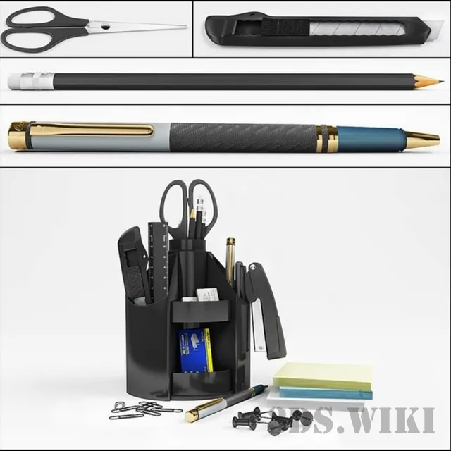 decoration - Stationery in black organizer 3D Model