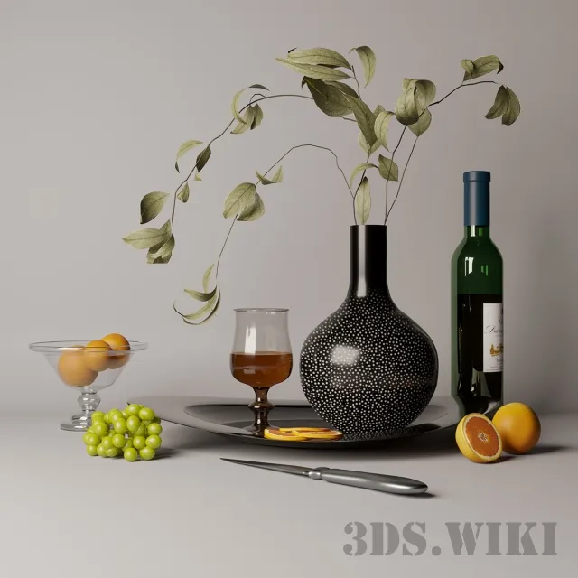 decoration - Still life with fruits dishes and cognac 3D Model