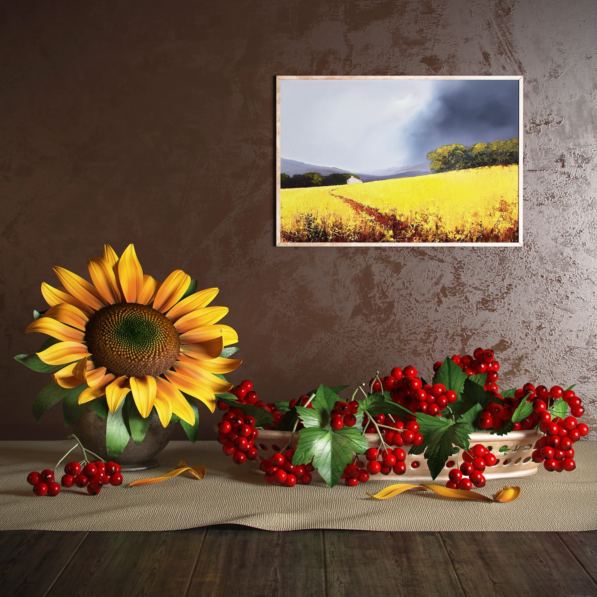 decoration - Sunflower and currants Still life 3D Model