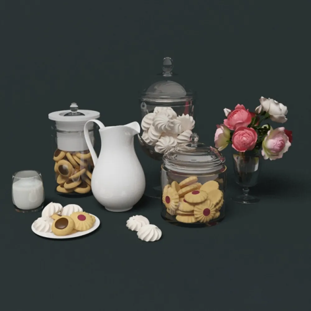 decoration - Sweets milk and flowers 3D Model