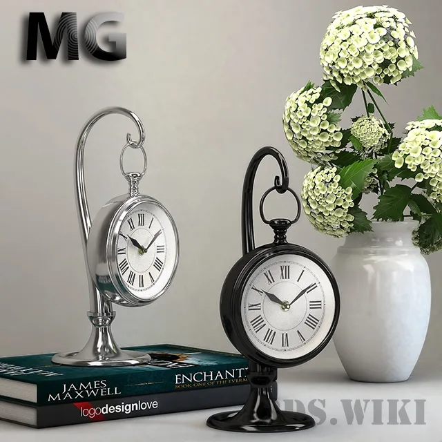 decoration - Table clock plant on a vase and books 3D Model