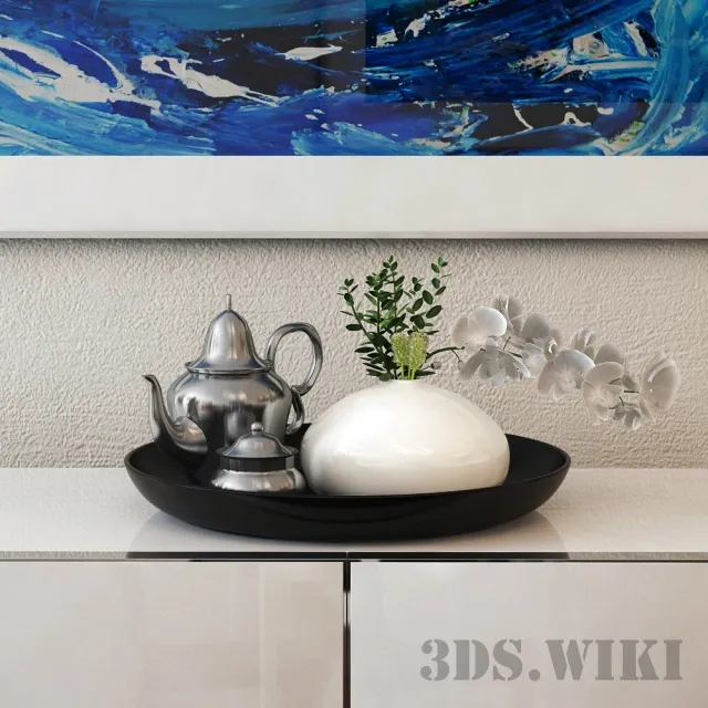 decoration - Tea set with flower 3D Model