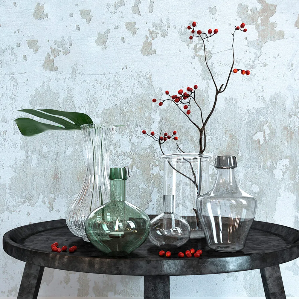 decoration - Transparent glass vases and plant 3D Model