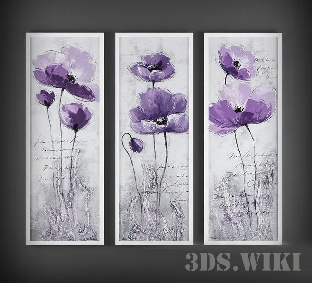 decoration - Triptych with lilac poppies 3D Model
