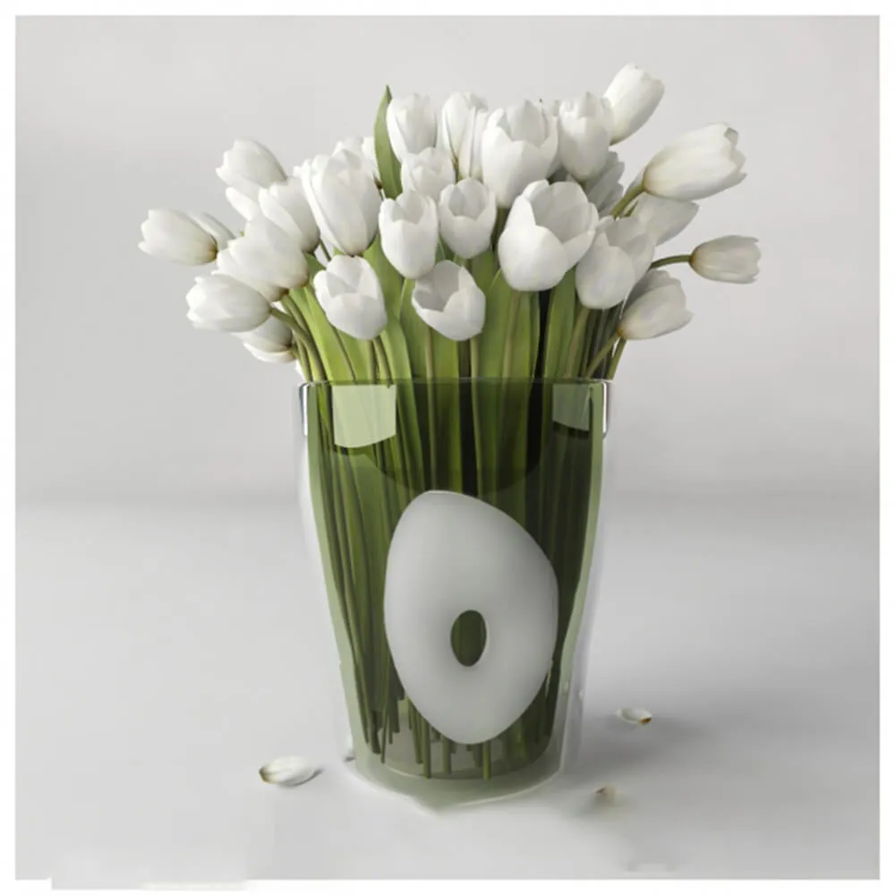 decoration - Vase with white tulips 3D Model