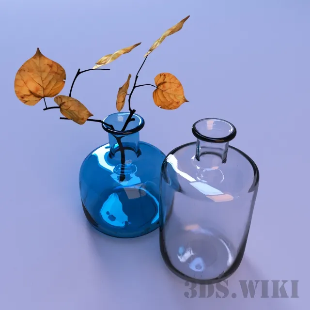 decoration - Vases / flasks and autumn tree leaves 3D Model