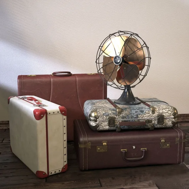 decoration - Vintage Fan & Suitcases 3D Model