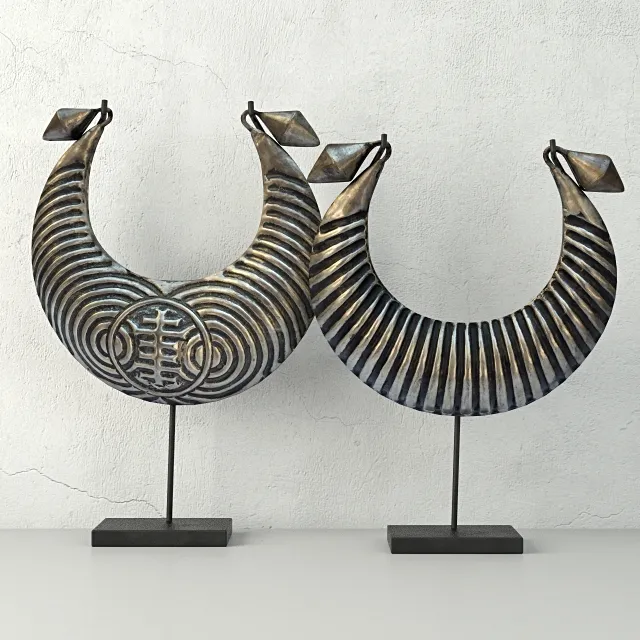 decoration - Vintage Tribal Metal Necklaces on Stand 3D Model