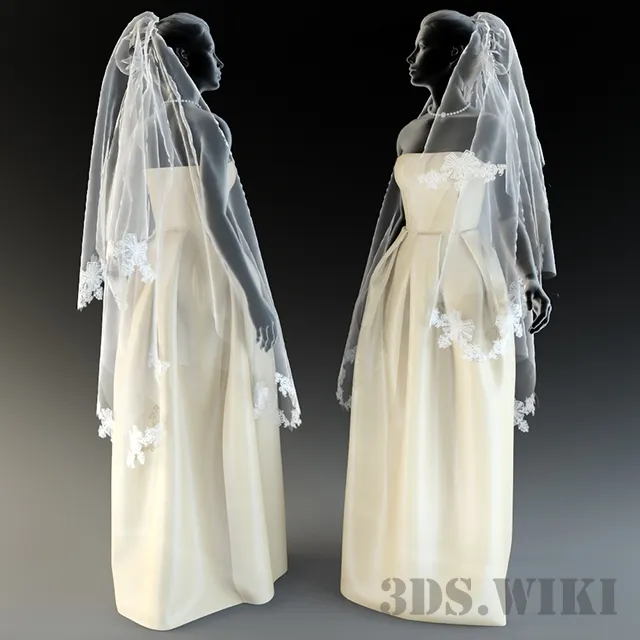 decoration - Wedding dress with veil 3D Model