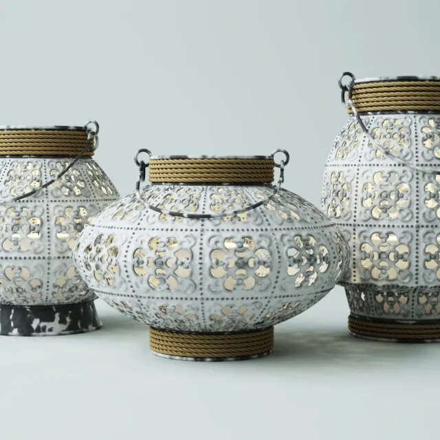 decoration - White Metal Lantern Set 3D Model