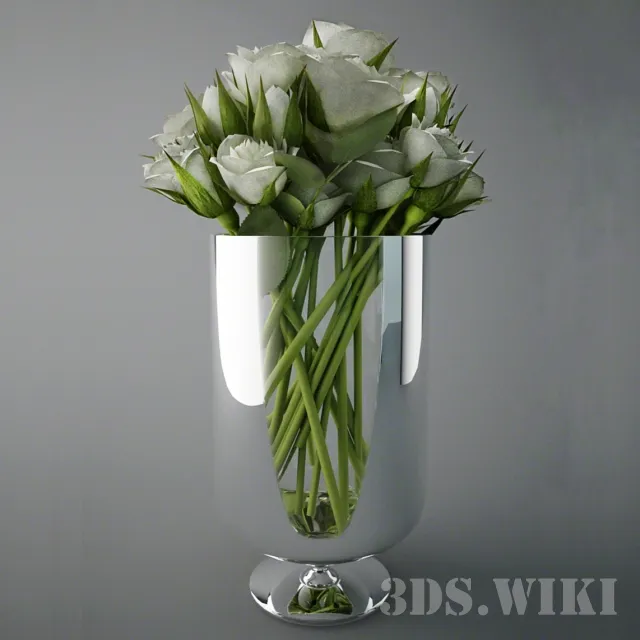 decoration - White roses in a glass vase 3D Model