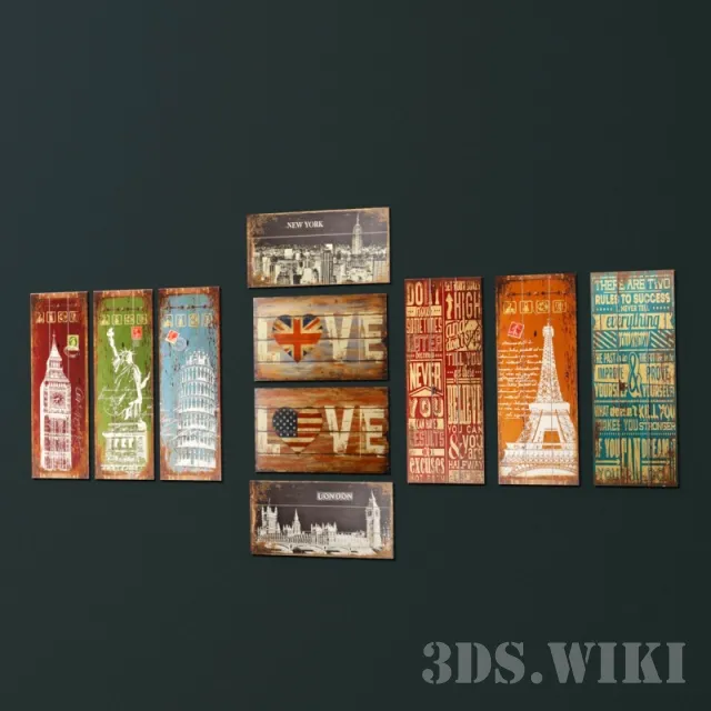 decoration - Wooden posters with beautiful pictures 3D Model