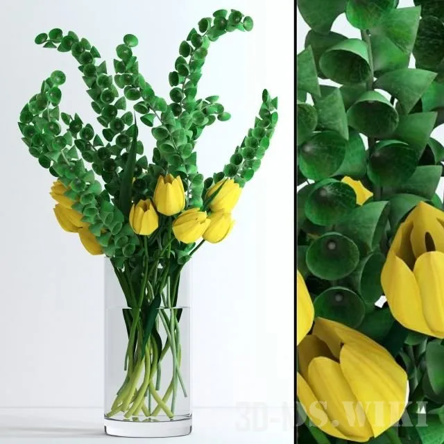 decoration - Yellow tulips and Moluccella 3D Model