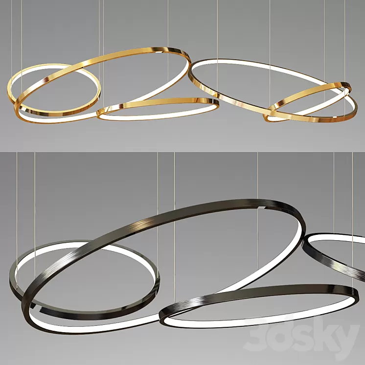 Decorative 5 Ring Chandelier - gold and black 3D Model