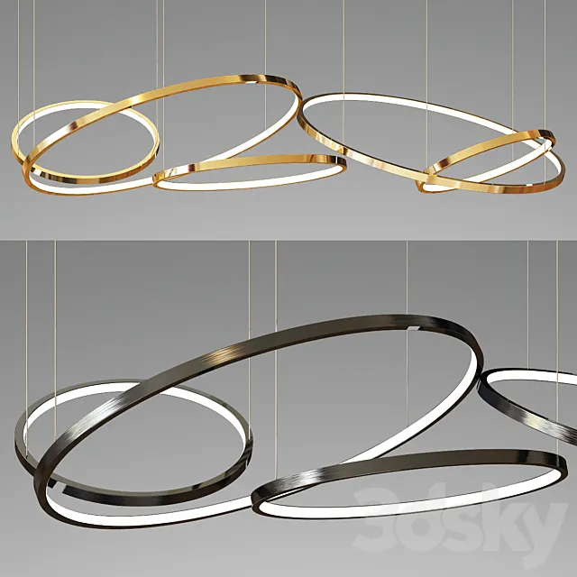 Decorative 5 Ring Chandelier - gold and black 3DModel